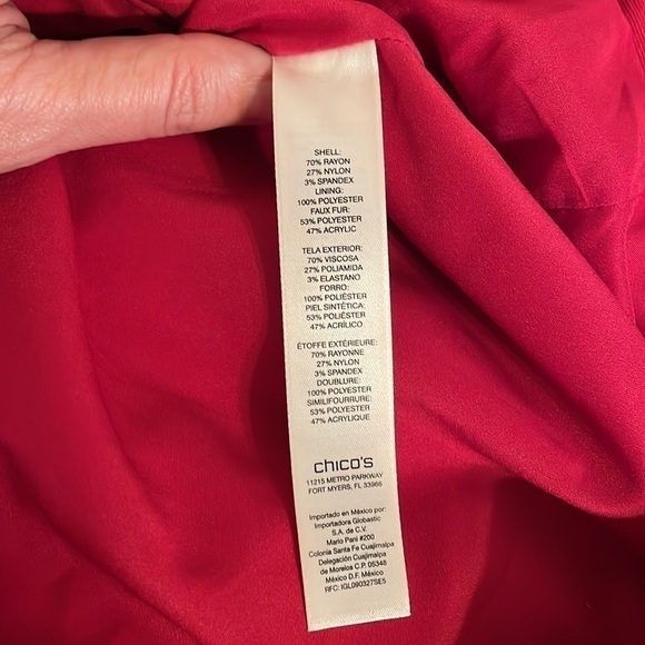 Chicos women’s large 12 coat jacket peacoat red faux fur collar stretch winter - Picture 5 of 9